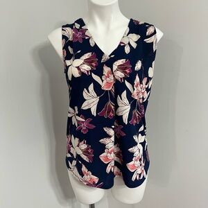 Floral Sleeveless Top - Navy and Pink